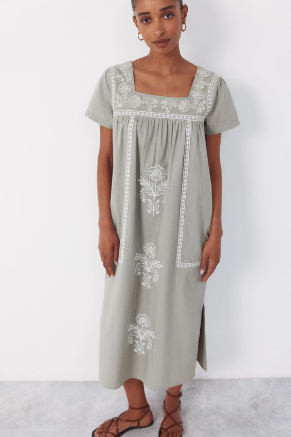 Cortefiel Floral embroidered dress Printed blue