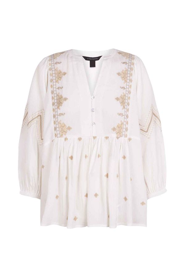 Cortefiel Blusa bordada canesú Blanco