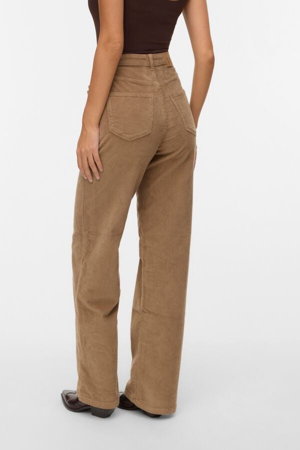 Vero Moda Cal&ccedil;a larga de bombazina Castanho
