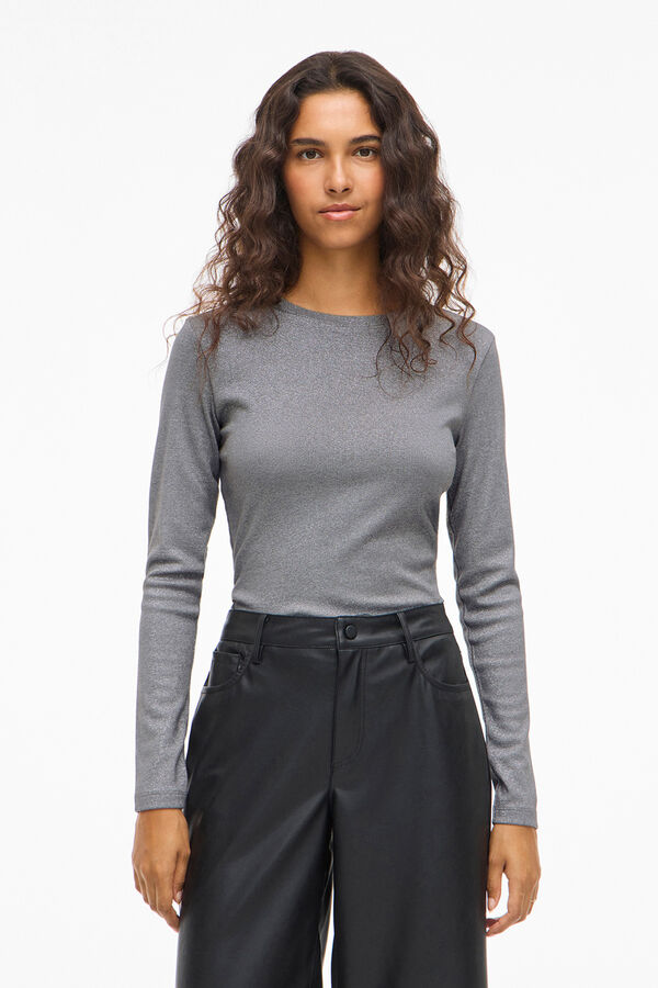 Vila Top de manga comprida com glitter Cinzento