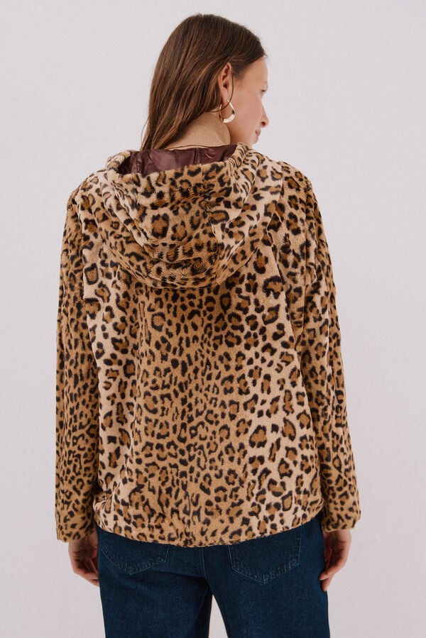 Cortefiel Short reversible faux fur jacket Dark brown