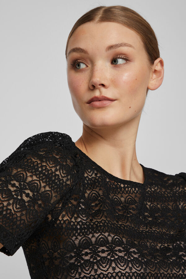 Cortefiel Lace short-sleeved blouse Black