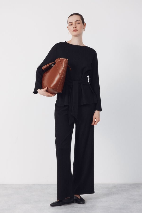 Cortefiel Jersey-knit trousers Black