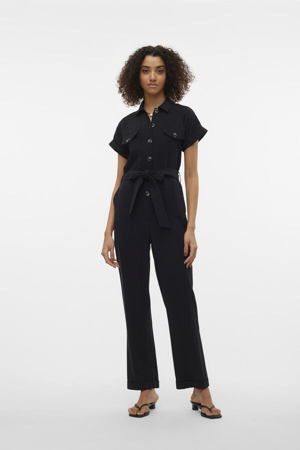 Cortefiel Short-sleeved jumpsuit  Black