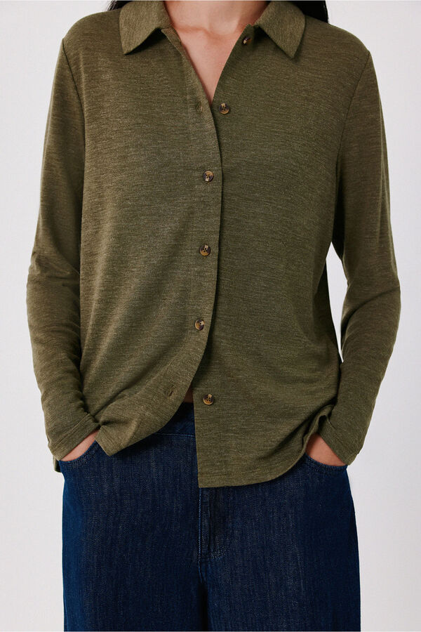 Cortefiel Stretch shirt with buttons Kaki