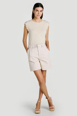 Vila T-shirt de mulher com renda nas mangas Tostado