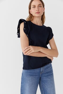 Cortefiel Flounced embroidered T-shirt Navy
