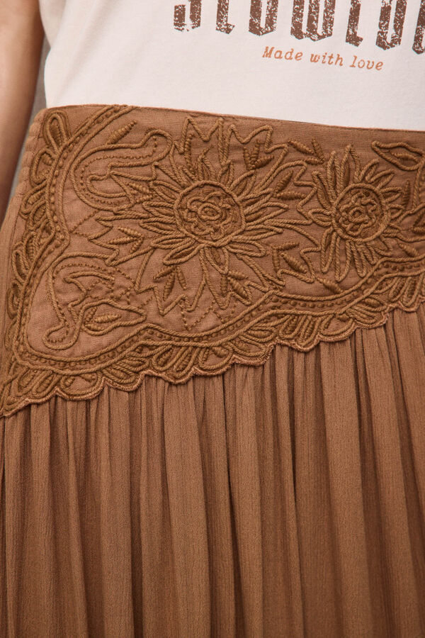 Slowlove Saia midi com bordado Tostado