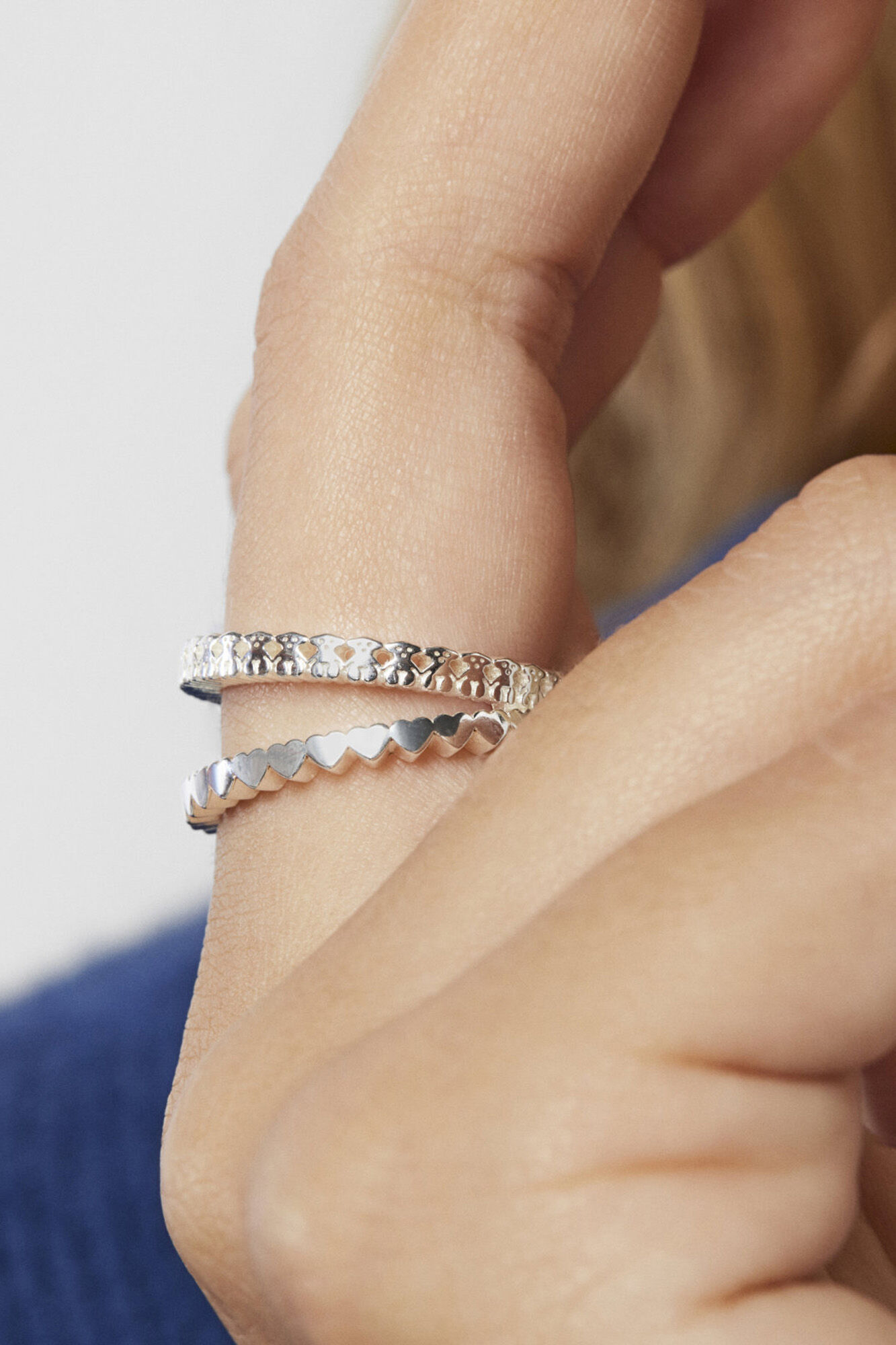 Anillo doble plata oso y corazon Anillos de mujer Cortefiel