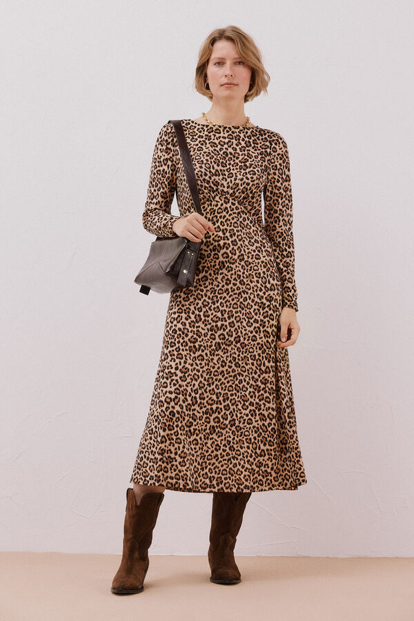 Cortefiel Gathered chest dress Printed beige