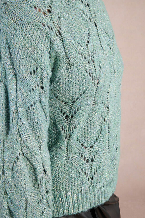 Molly Bracken Camisola de malha vazada de manga malha Azul