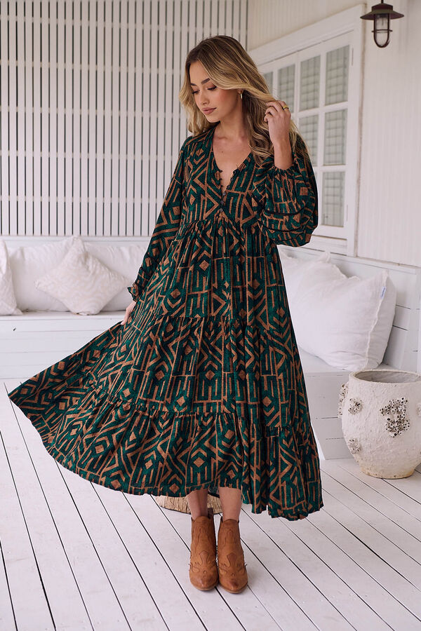 Jaase Vestido midi com estampado esmeralda Eve Verde