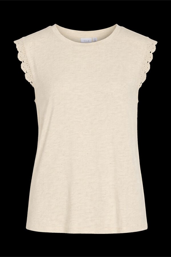 Vila T-shirt de mulher com renda nas mangas Tostado