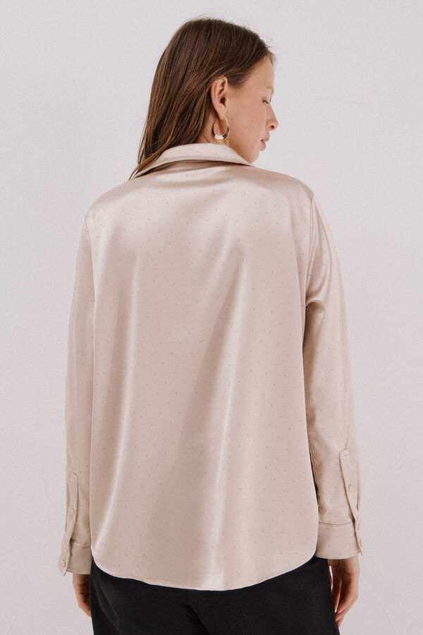 Cortefiel Shiny satin shirt Beige