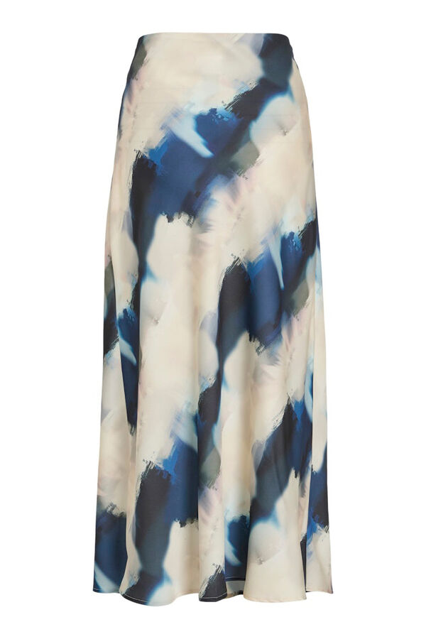 Vila Saia midi acetinada estampada Azul