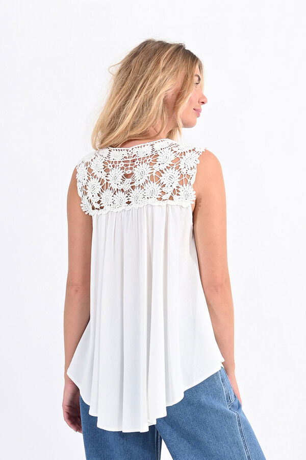 Cortefiel Women's sleeveless top with embroidered flowers Ivory