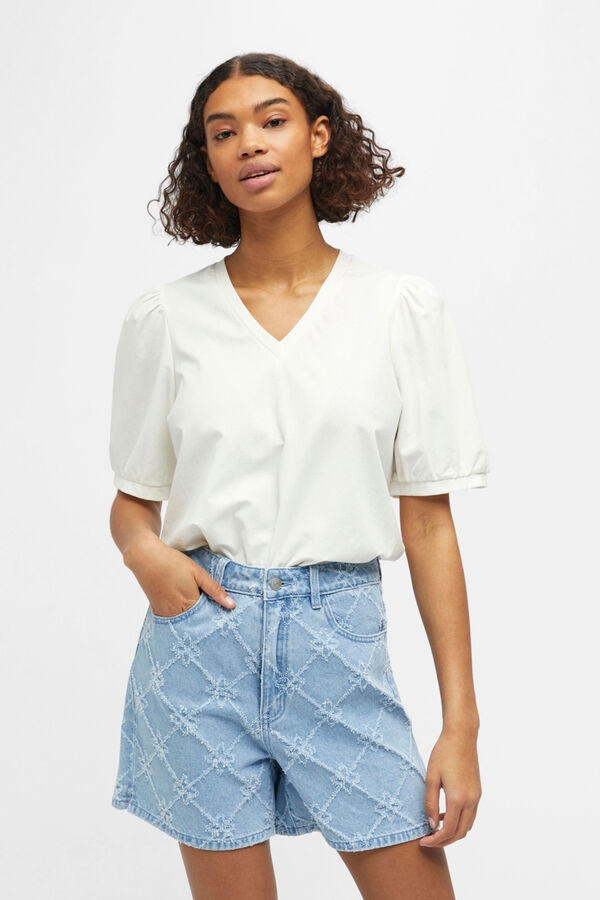 Cortefiel Blouse with puffed sleeves White