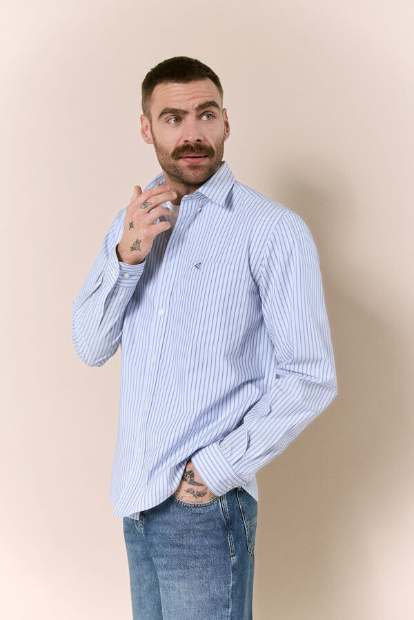 OOTO Poplin striped long sleeve shirt Blue