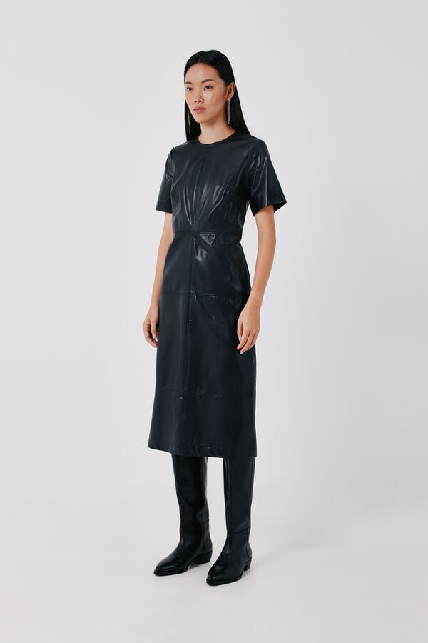 Cortefiel Vestido efeito pele Preto