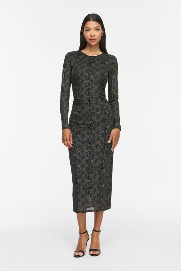 Vila Vestido midi estampado animal Preto