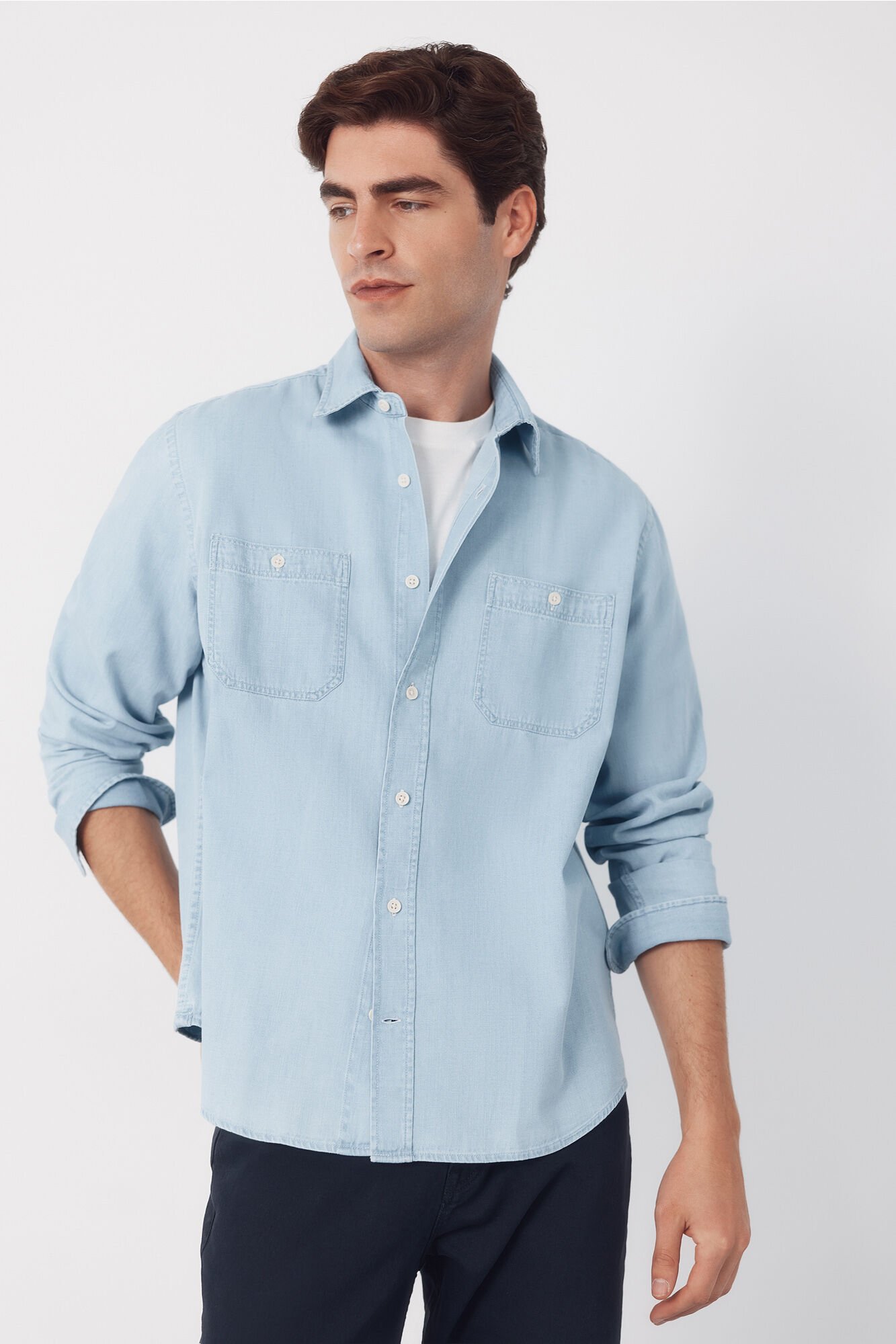 Cortefiel Denim chambray long sleeve shirt