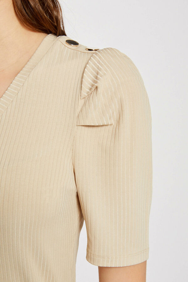 Cortefiel Ribbed T-shirt Ivory