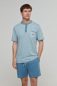 Cortefiel Micro-stripe jersey-knit pyjamas with pocket Blue