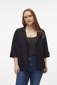 Cortefiel Plus size linen blazer with 3/4 sleeves  Black