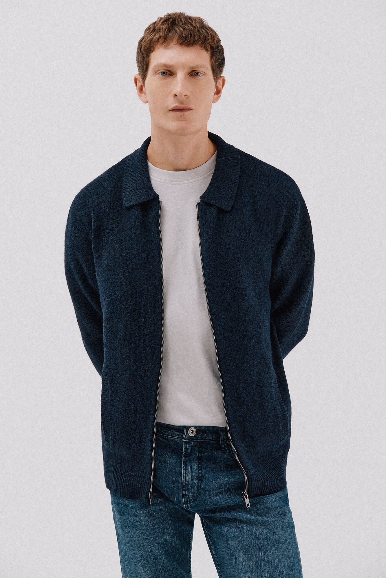 Cortefiel C&aacute;rdigan punto textura cierre cremallera cuello polo