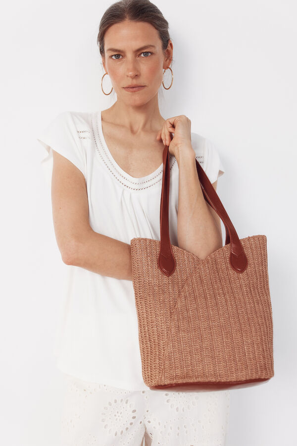 Cortefiel Raffia cut-out bag Beige