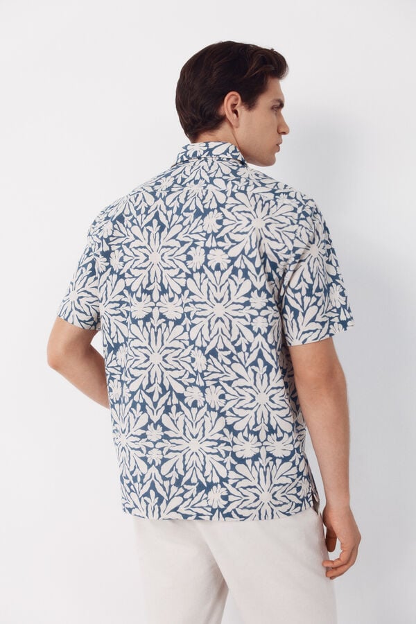 Cortefiel Printed short sleeve shirt Blue