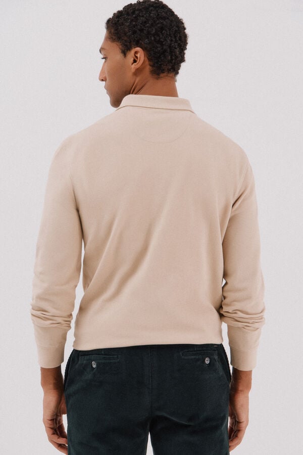Cortefiel Essential long-sleeved polo shirt Beige