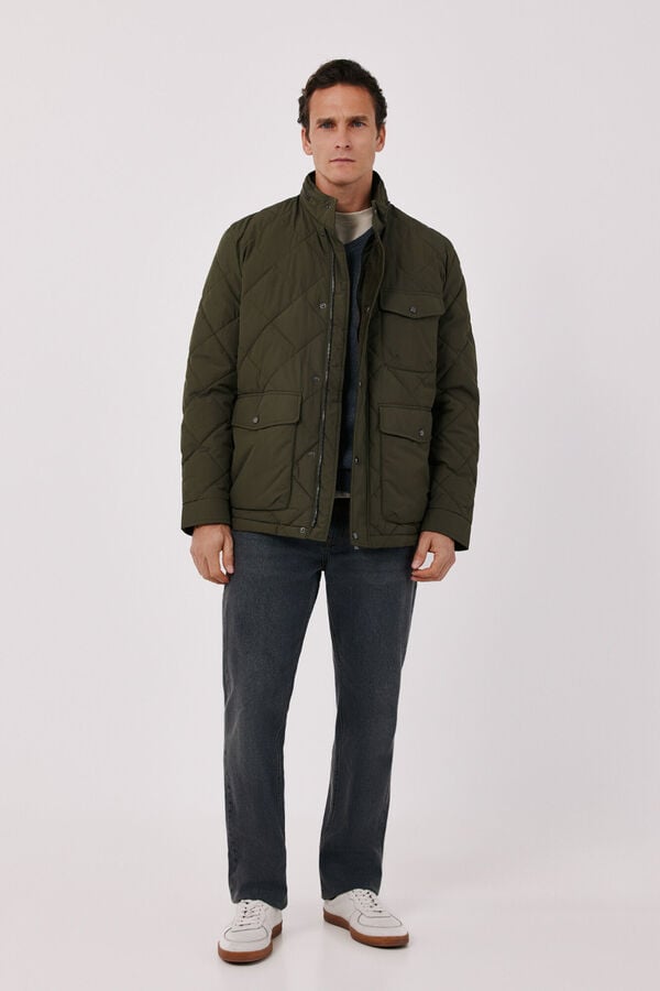 Cortefiel Diamond quilted field jacket Kaki