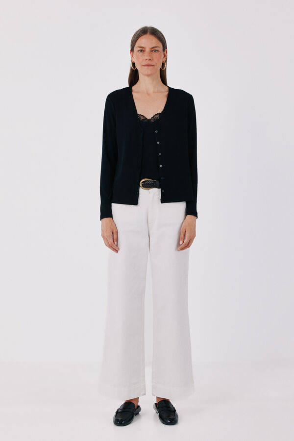 Cortefiel Lace detail double cardigan Black
