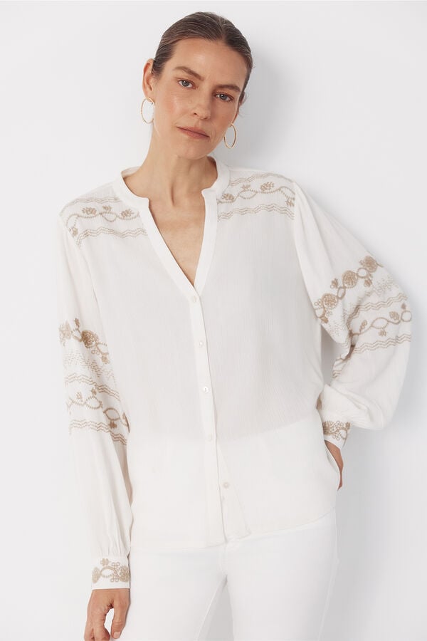Cortefiel Embroidered blouse Ivory