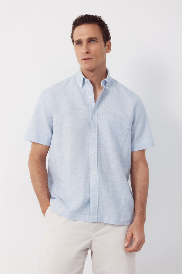 Cortefiel Linen short sleeve shirt Blue