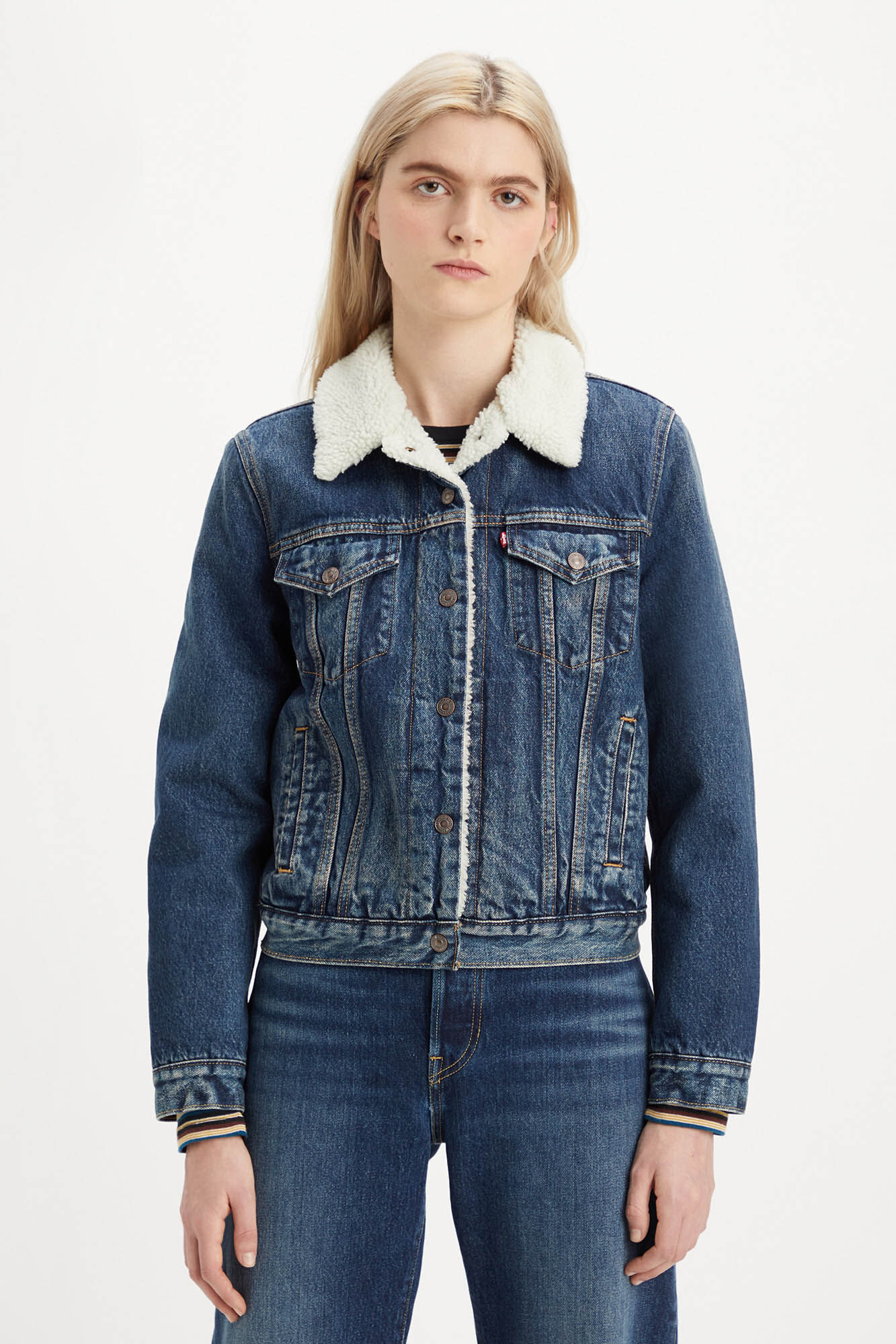 Buyr.com | Denim Jackets | Levi's Women's Collarless Cotton Trucker Jacket  (Standard and Plus Sizes), Thistle, 1X