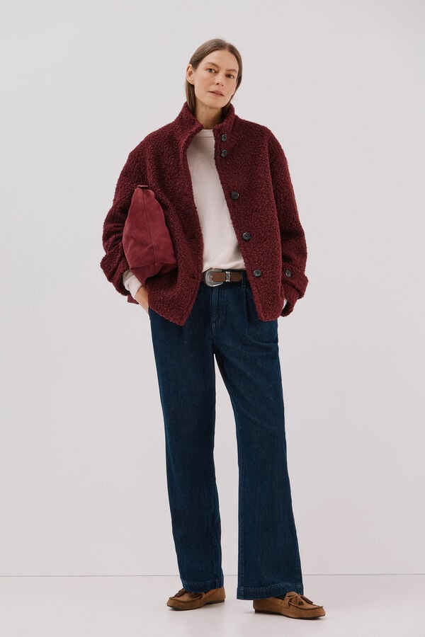 Cortefiel Short soft fabric coat Maroon