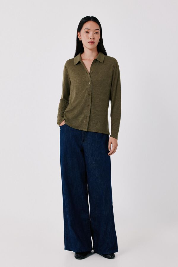 Cortefiel Stretch shirt with buttons Kaki