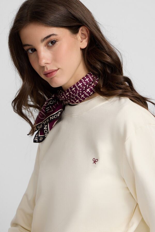 Silbon Sweatshirt feminino com estampa xadrez Ecru