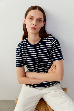Cortefiel Striped button T-shirt Navy