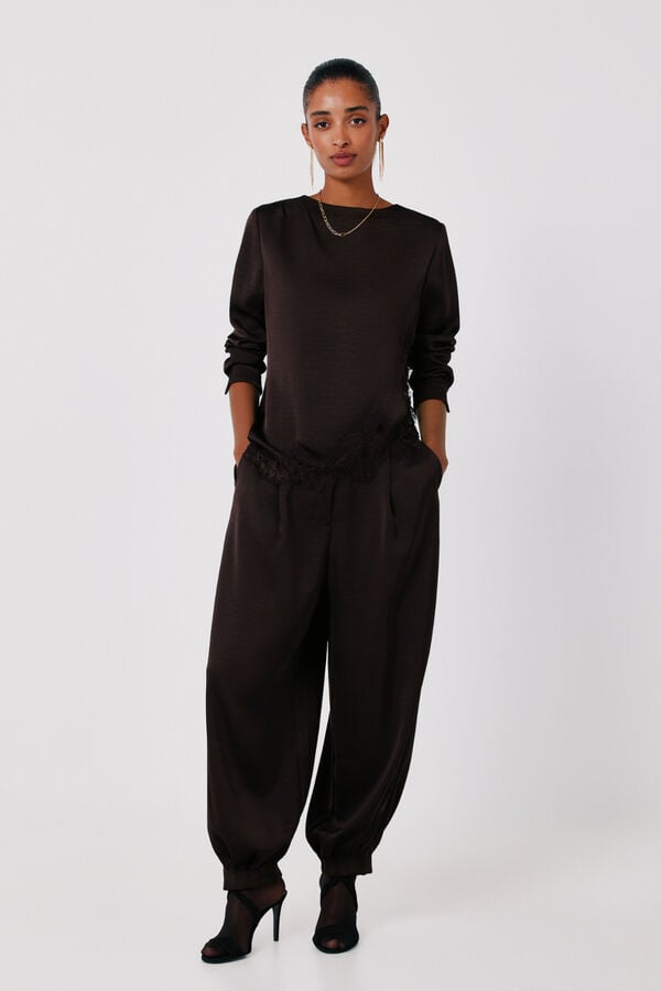 Cortefiel Asymmetric satin-finish top Dark brown