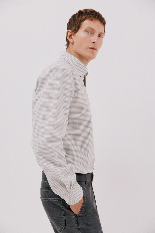 Cortefiel Checked poplin shirt Grey