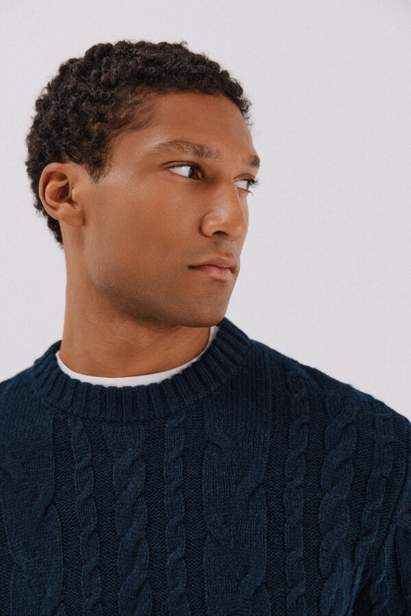 Cortefiel Wool knit crew neck sweater Navy