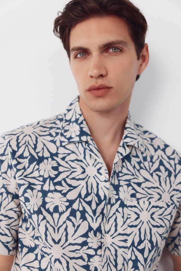 Cortefiel Printed short sleeve shirt Blue