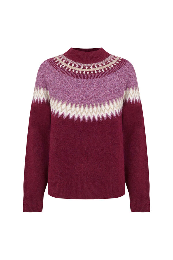 Cortefiel Fair Isle and cross-knit jumper Maroon
