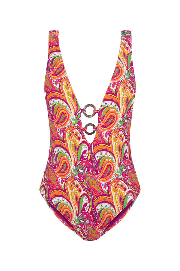 Cortefiel Sculpting swimsuit with ring detail Multicolour