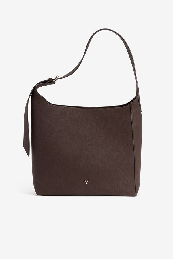 Vilanova Mala de ombro com efeito crocodilo Castanho