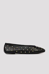 Cortefiel Leather studded ballet flats Black