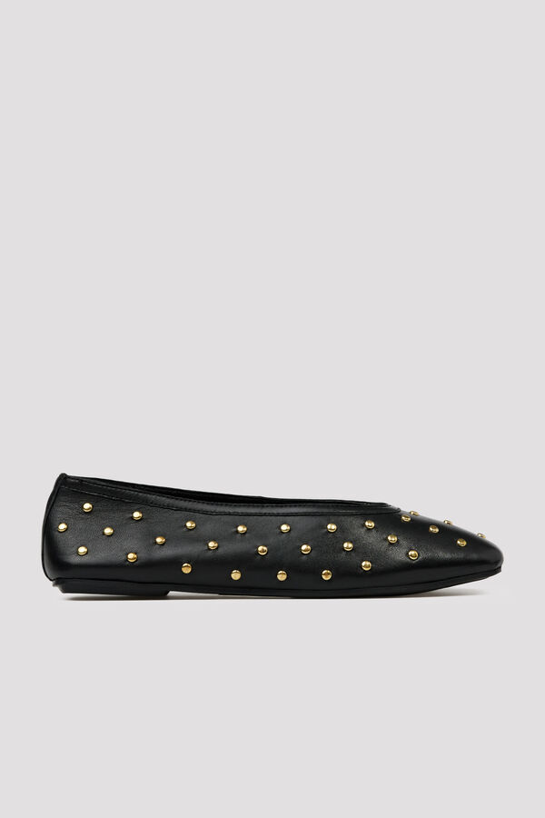 Cortefiel Leather studded ballet flats Black